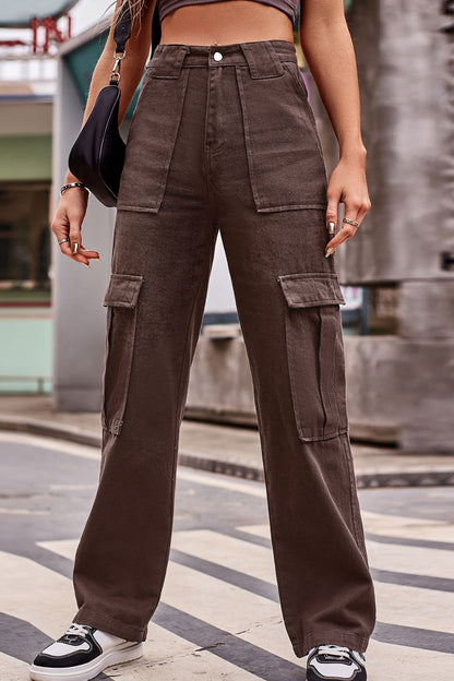 High Waist Loose Fit Cargo Jeans