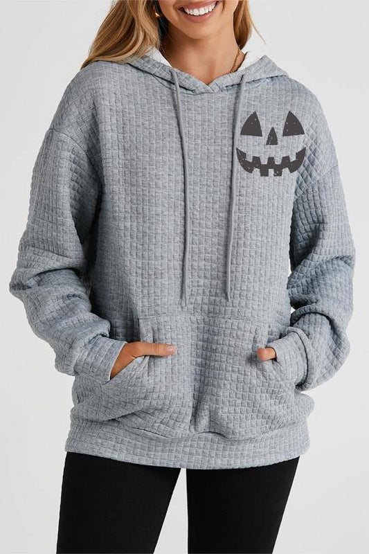 Jack-O-Lantern Face Graphic Drawstring Hoodie