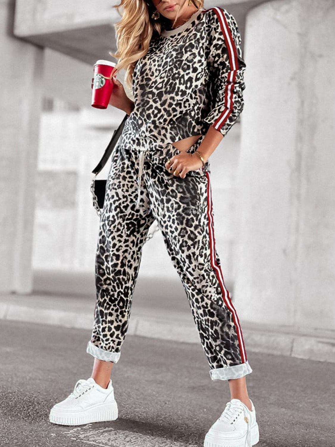 Round Neck Long Sleeve Top and Jogger Set
