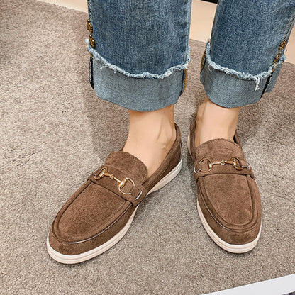 1 mocasines casuales de ante con hebilla de PU para mujer