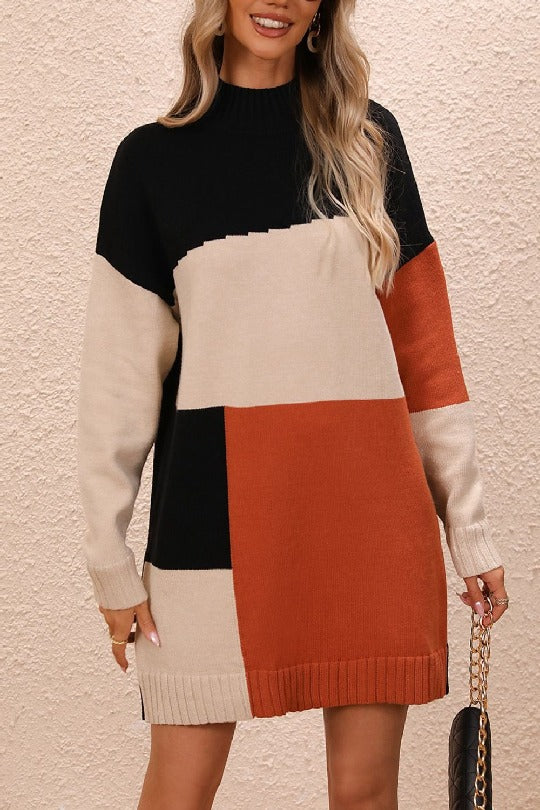 Mock Neck Dropped Shoulder Sweater Dress