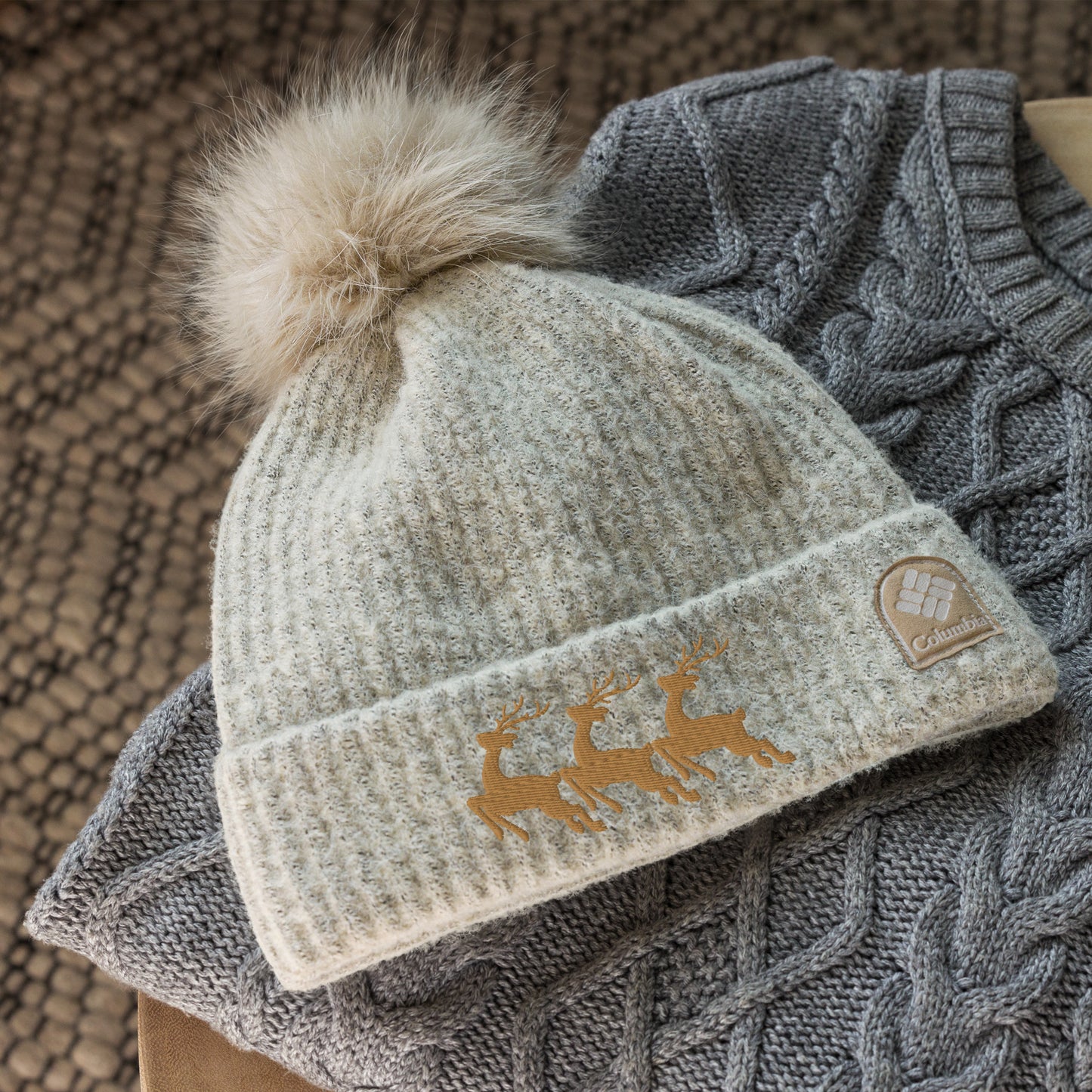 Fluffy Pom-Pom Columbia Beanie Hat