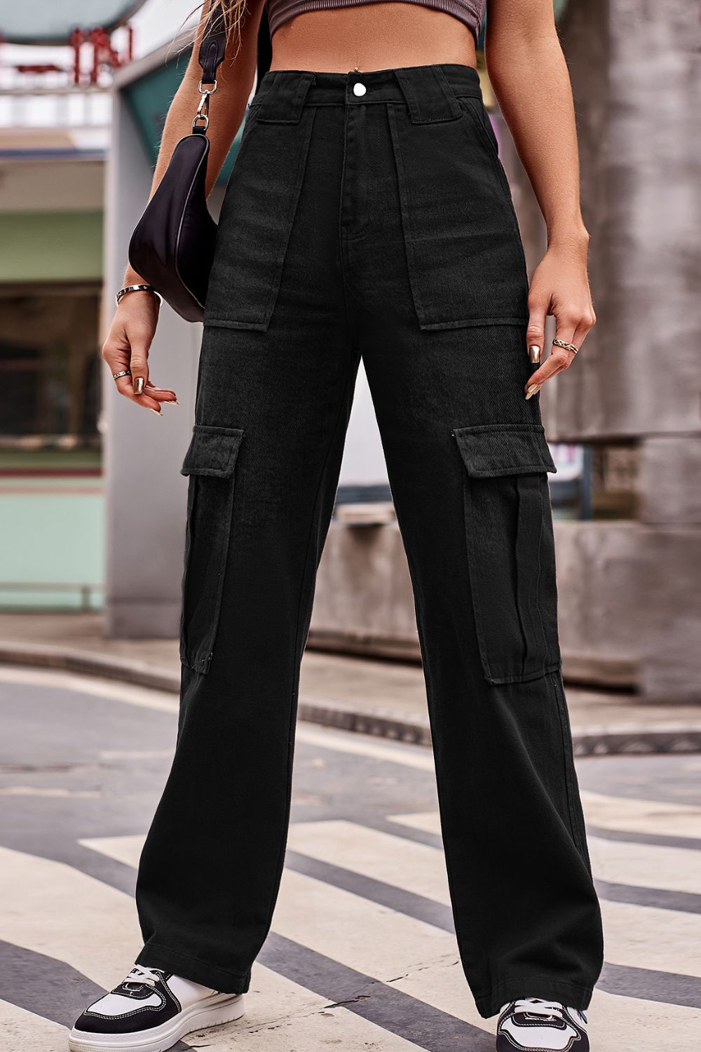 High Waist Loose Fit Cargo Jeans