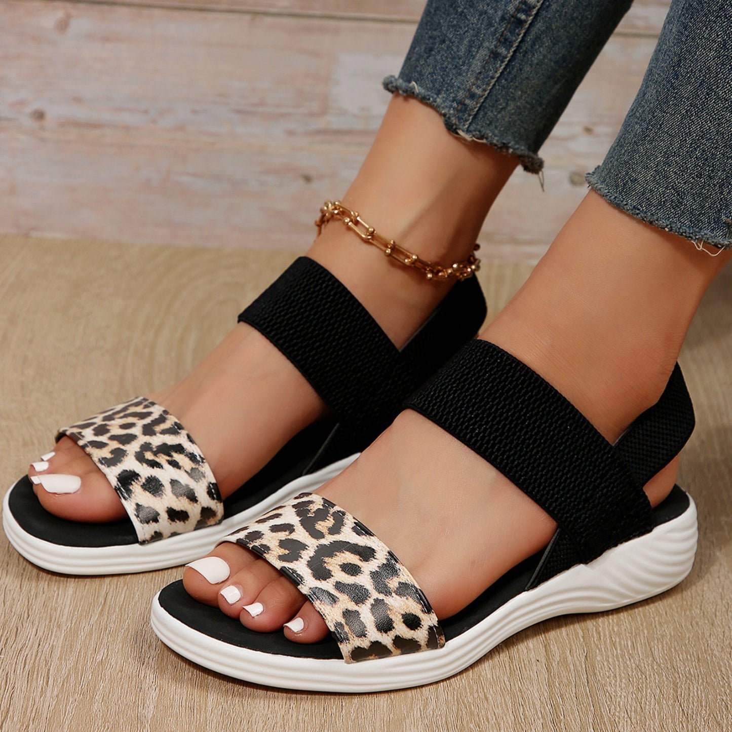 Leather Open Toe Low Heel Sandals