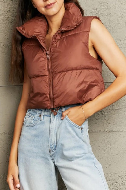 Puffer Cropped Drawstring Vest Jacket