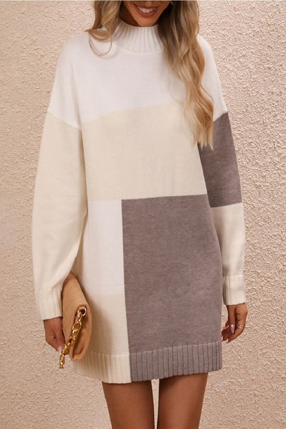 Mock Neck Dropped Shoulder Sweater Dress