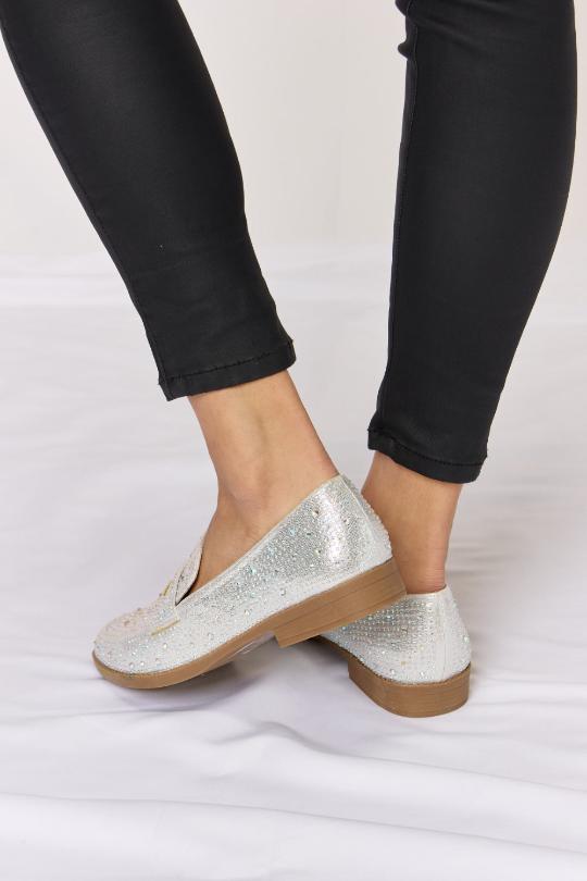 Silver Rhinestone Point Toe Loafers