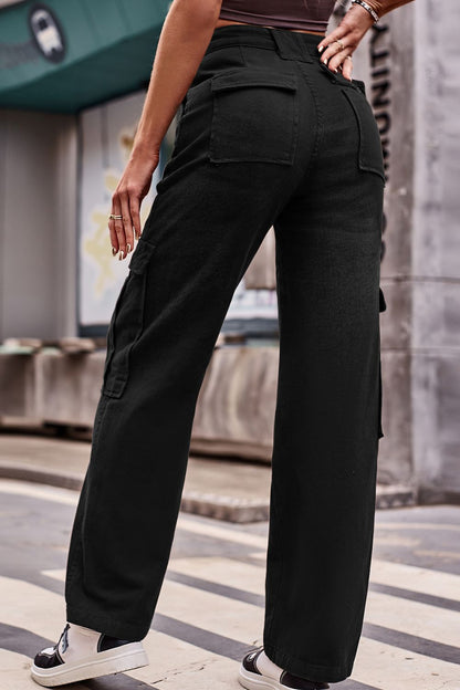 High Waist Loose Fit Cargo Jeans