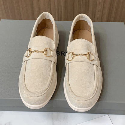 1 mocasines casuales de ante con hebilla de PU para mujer