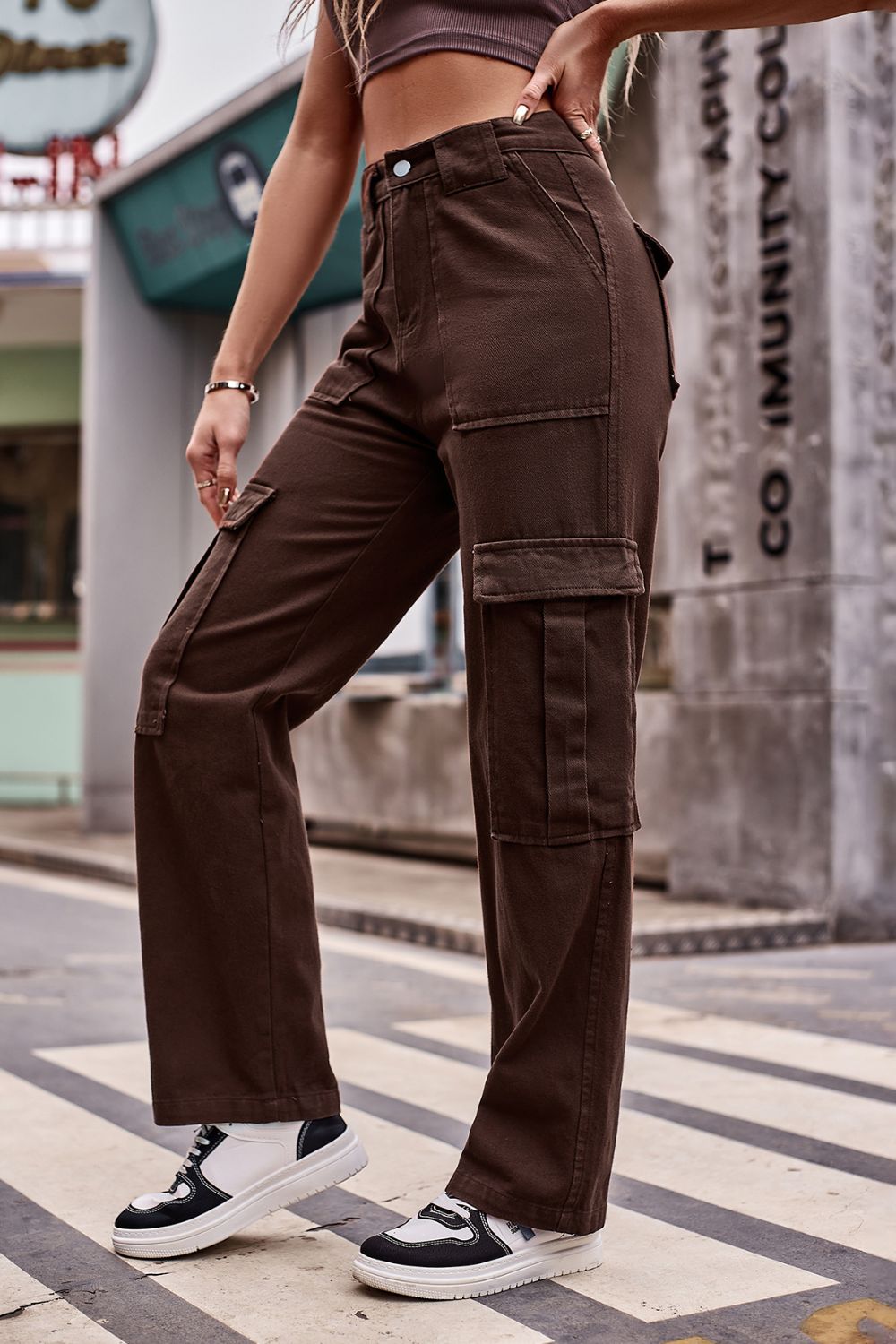 High Waist Loose Fit Cargo Jeans