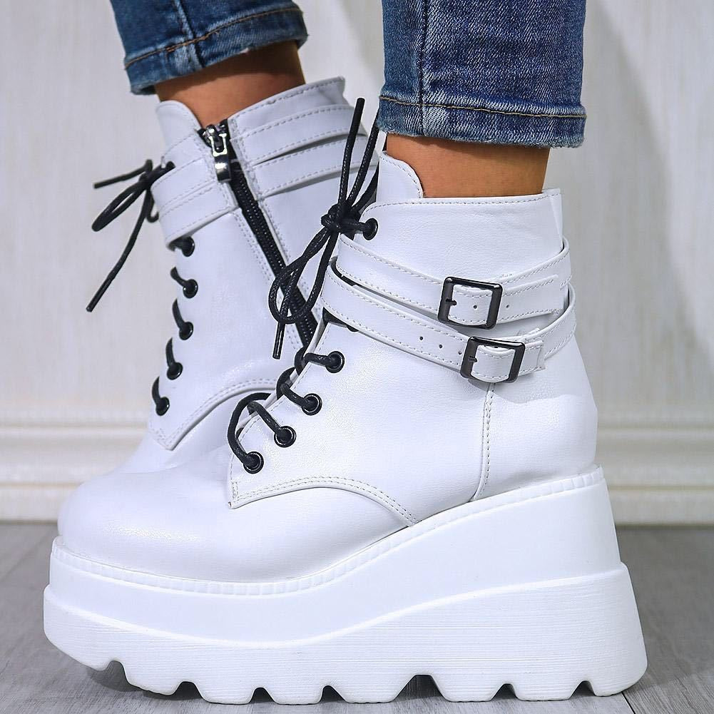 Botas de cuña con cordones de piel sintética