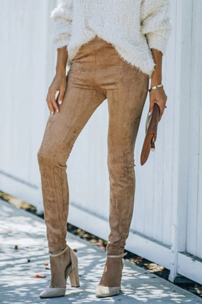 Mid Rise Faux Suede Skinny Pants