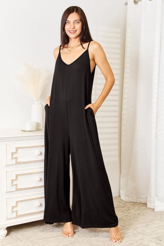 Soft Spaghetti Strap Wide Leg Jumpsuit