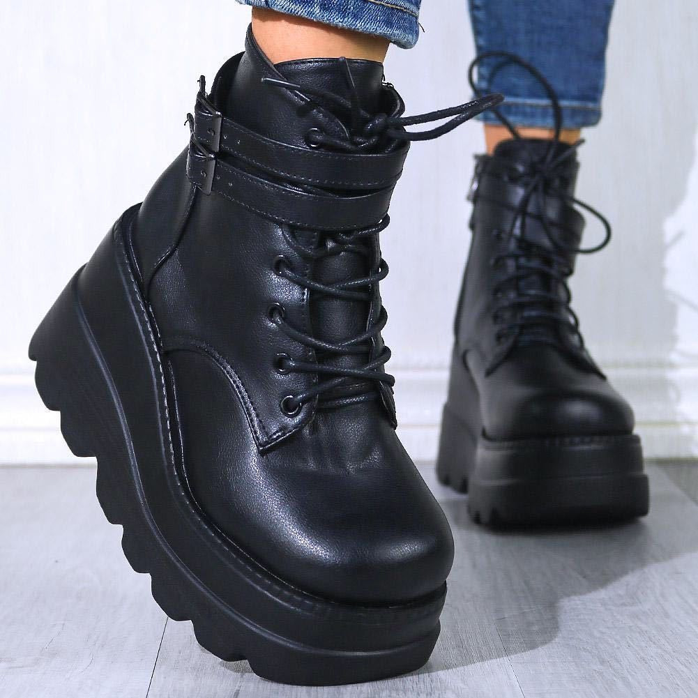 Botas de cuña con cordones de piel sintética