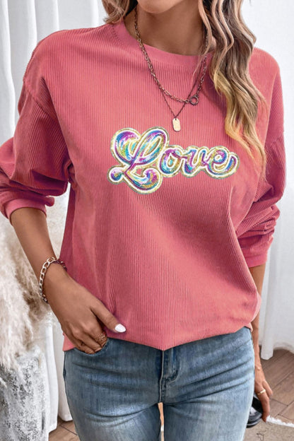 Sudadera de manga larga y cuello redondo con texto "Love" para San Valentín