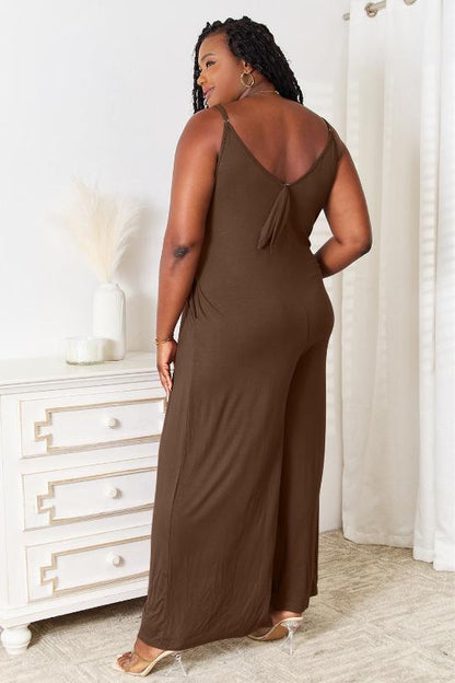 Soft Spaghetti Strap Wide Leg Jumpsuit