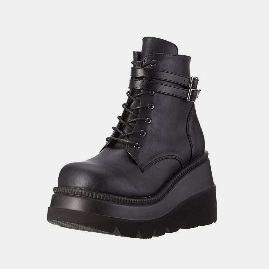 Botas de cuña con cordones de piel sintética