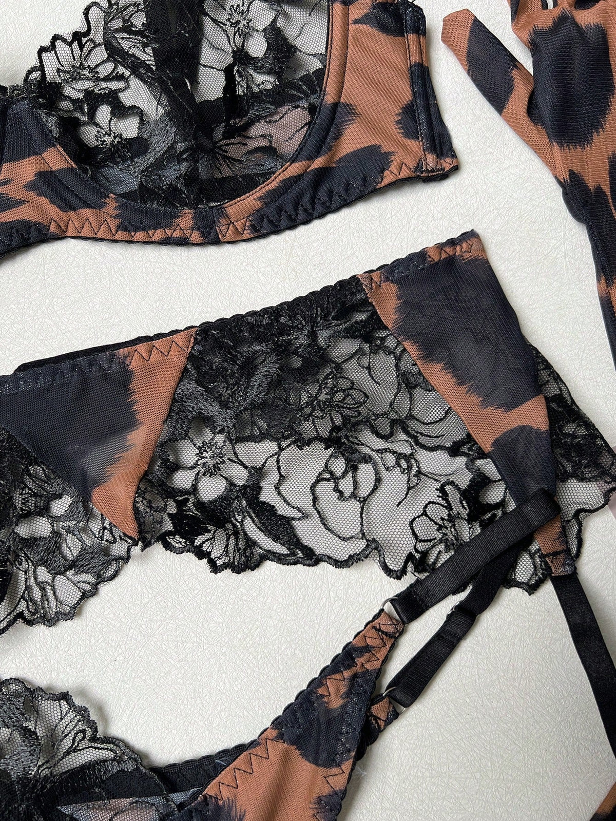 Savanna Noir Embroidered Leopard Lingerie Set