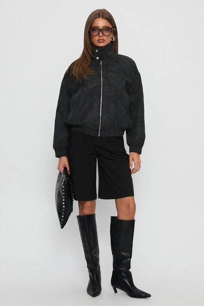 Women’s Suede Attitude Oversized Bomber Jacket