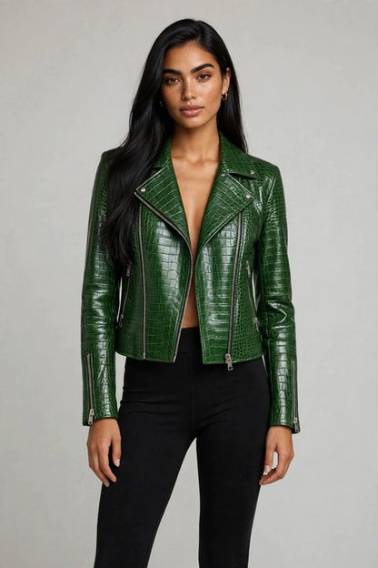 Emerald City Embossed Biker Jacket