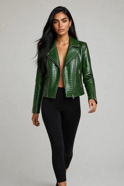 Emerald City Embossed Biker Jacket