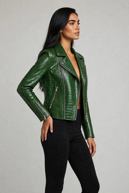 Emerald City Embossed Biker Jacket