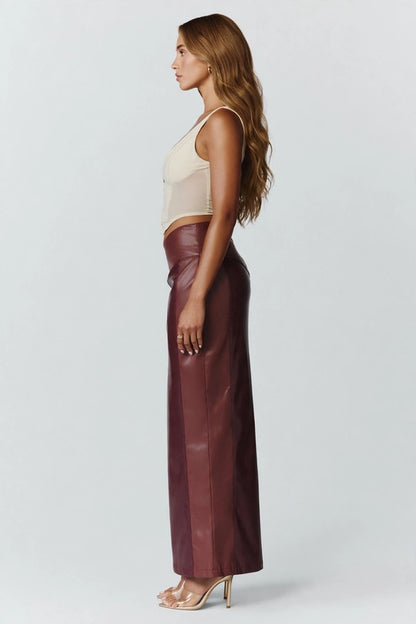 Vesper Merlot Faux Leather Maxi Skirt