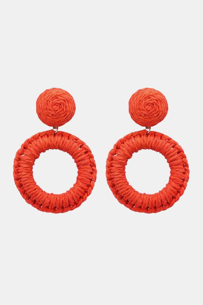 Round Dangle Raffia Palm Fiber Earrings