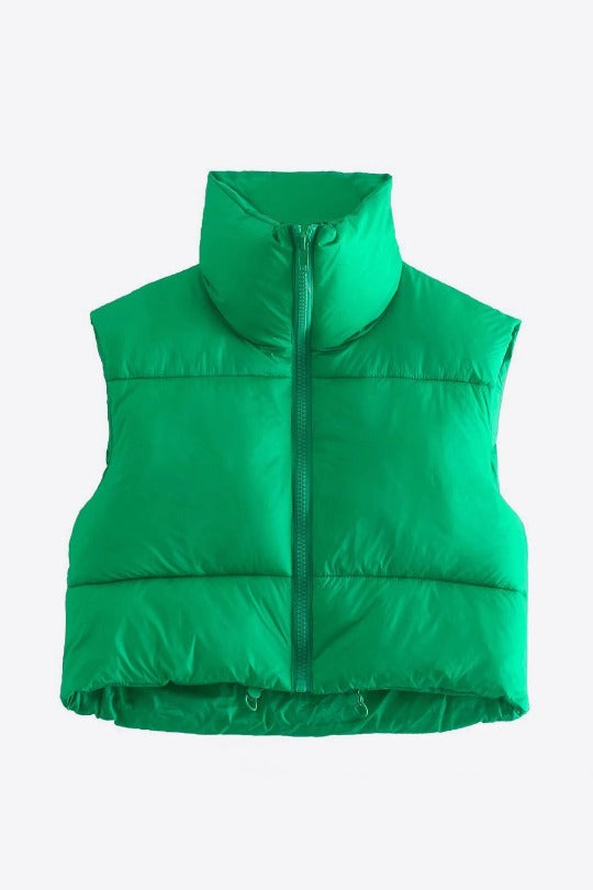 Puffer Cropped Drawstring Vest Jacket