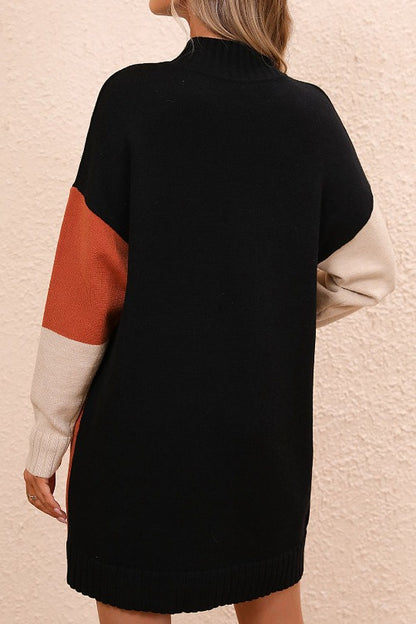 Mock Neck Dropped Shoulder Sweater Dress