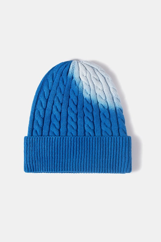 Two Tone Tie-Dye Cable-Knit Beanie Hat