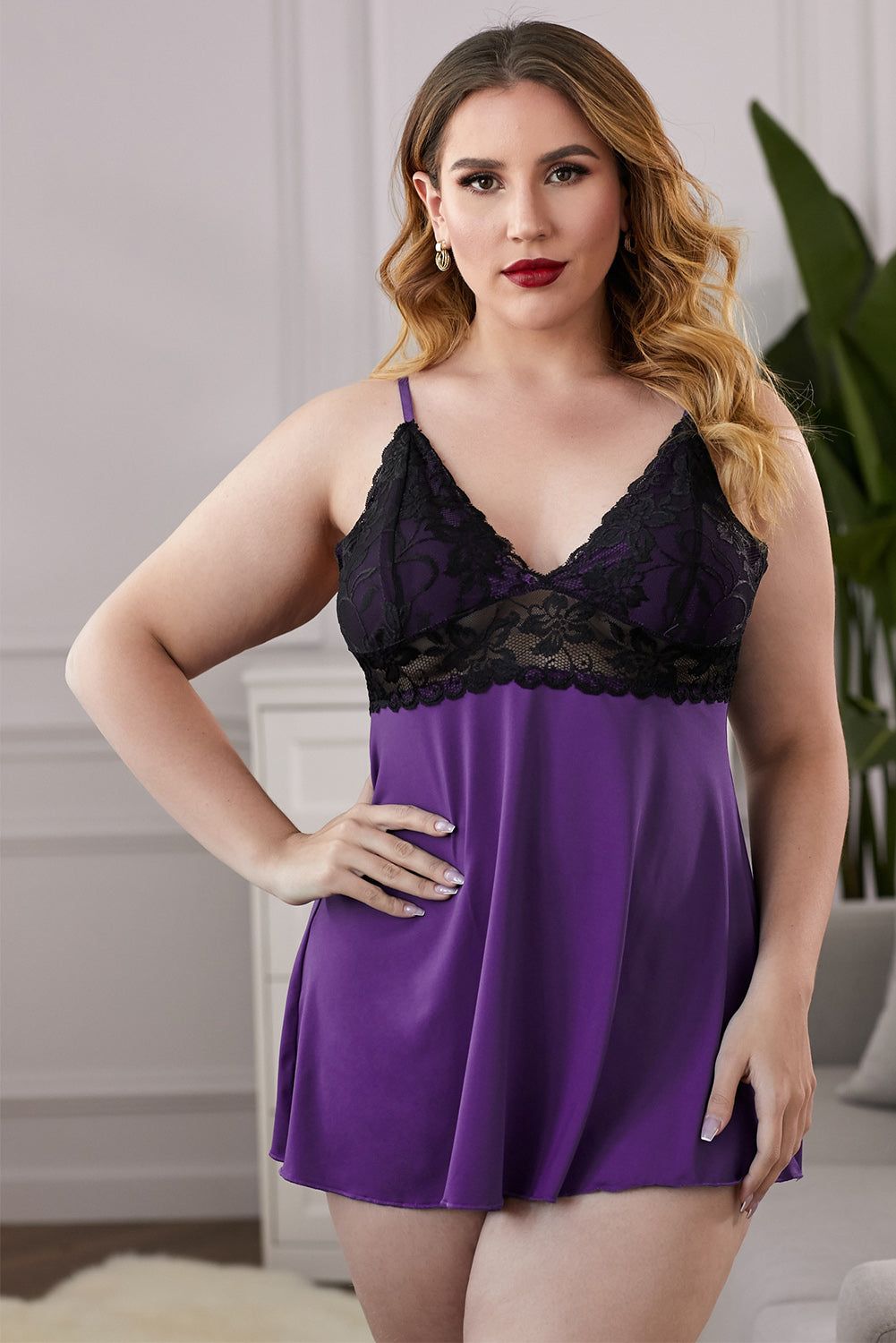 Plus Size Lace See-Through Chemise