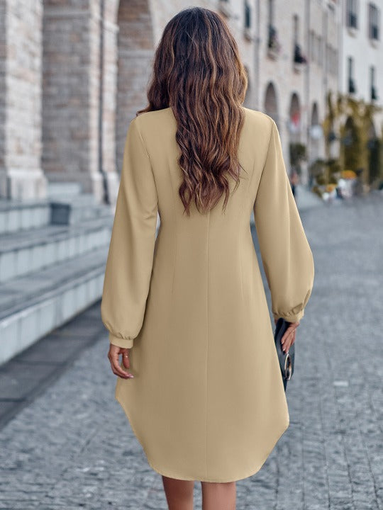 Posh Neck Long Sleeve Midi Dress