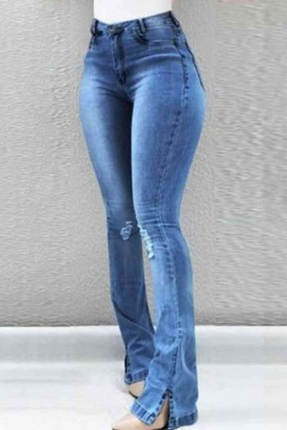 Stretch Fitted Bell Slit Denim Jeans