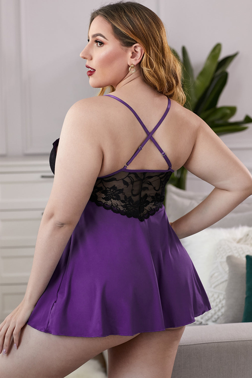 Plus Size Lace See-Through Chemise