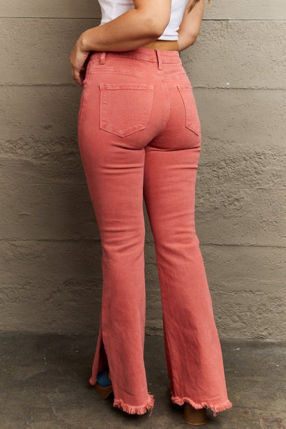 High Waist Side Slit Flare Jeans