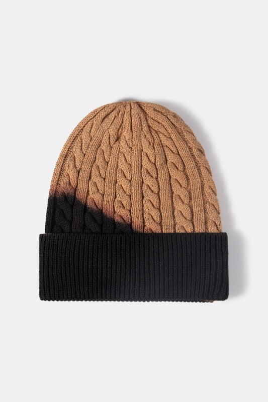 Two Tone Tie-Dye Cable-Knit Beanie Hat