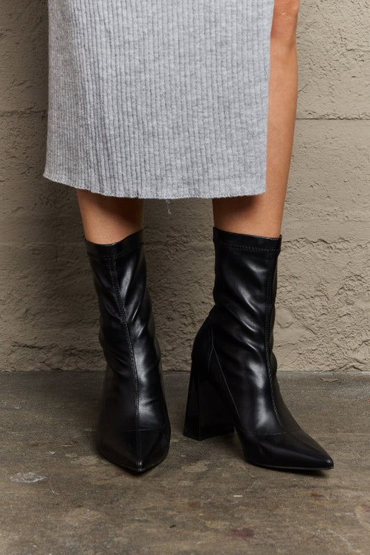 Leather Block Heel Sock Boots