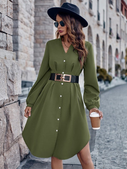 Posh Neck Long Sleeve Midi Dress