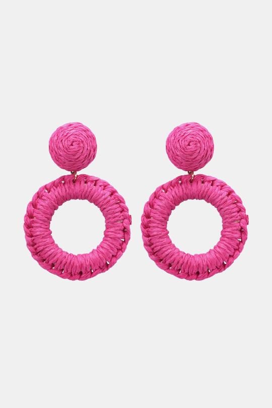 Round Dangle Raffia Palm Fiber Earrings