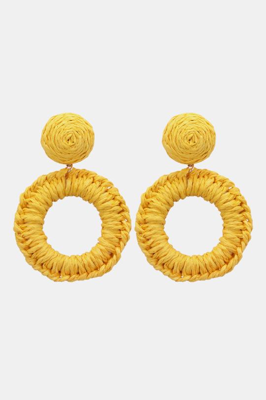 Round Dangle Raffia Palm Fiber Earrings