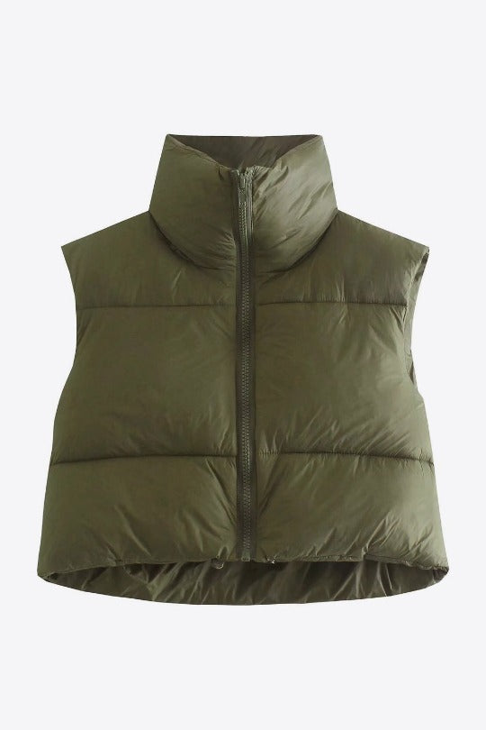 Puffer Cropped Drawstring Vest Jacket