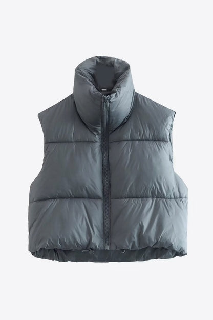 Puffer Cropped Drawstring Vest Jacket