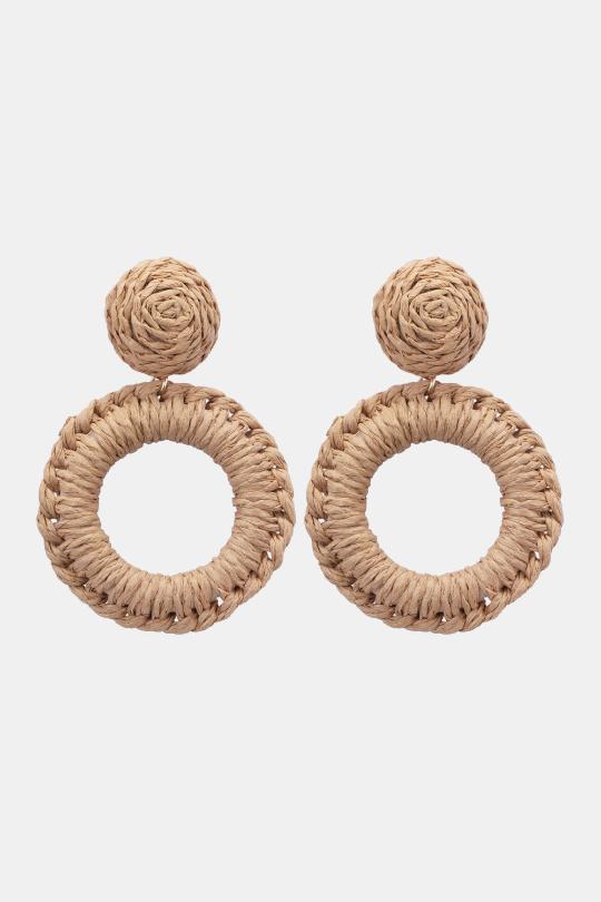 Round Dangle Raffia Palm Fiber Earrings