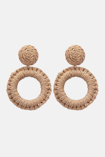 Round Dangle Raffia Palm Fiber Earrings