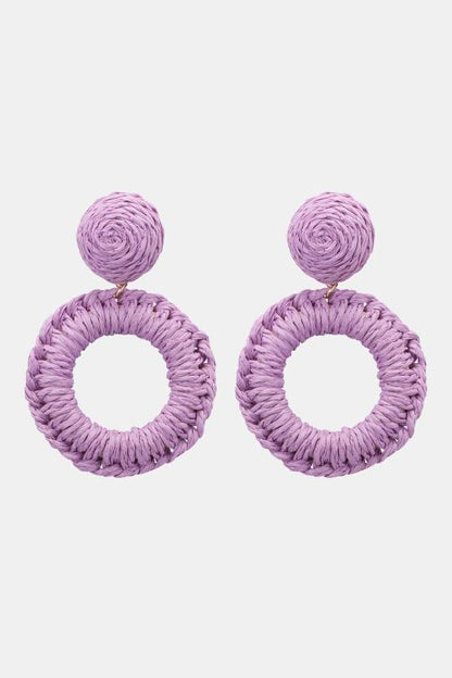 Round Dangle Raffia Palm Fiber Earrings