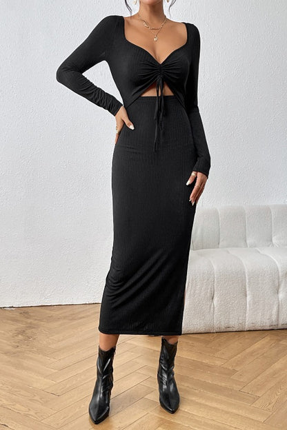 Women's Cutout Drawstring Slit Dress