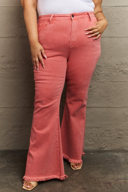 High Waist Side Slit Flare Jeans