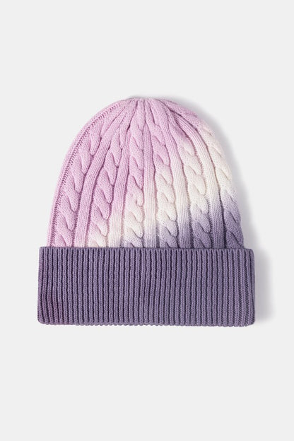 Two Tone Tie-Dye Cable-Knit Beanie Hat