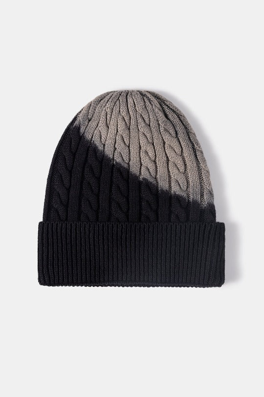 Two Tone Tie-Dye Cable-Knit Beanie Hat